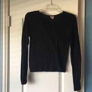 Aeropostale Black Long Sleeve Lace up Shirt